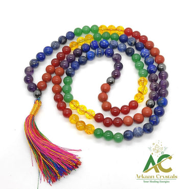 Seven Chakra Natural Certified 108+1 Beads Japa Mala for Meditation & Healing