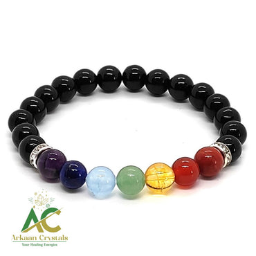 Black Tourmaline With Seven Chakra Natural With Certified Bracelet