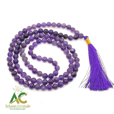 “Natural Amethyst 108+1 Jaap Mala for Meditation & Healing | Spiritual Rosary for Japa, Prayer, Yoga & Reiki” With Certified