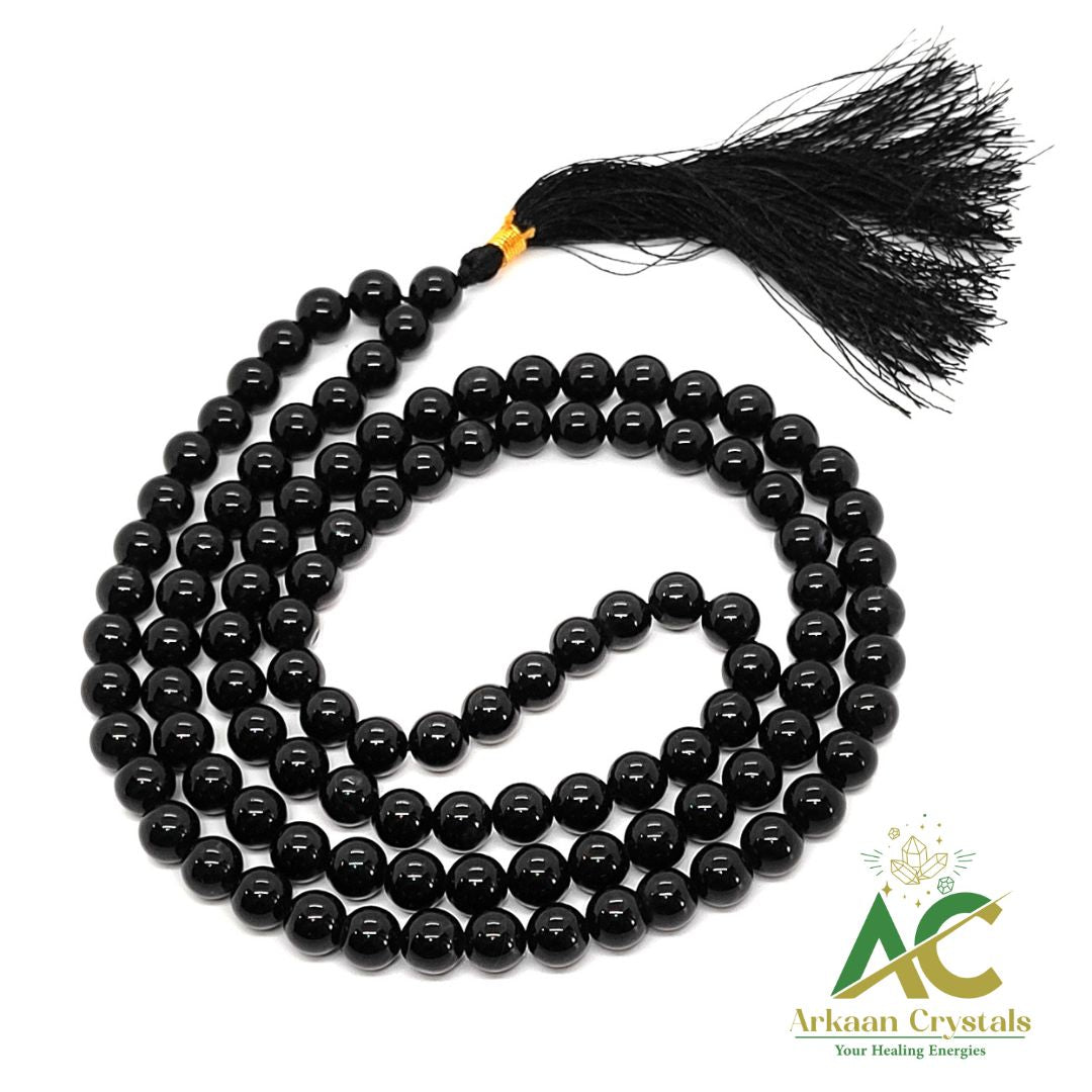 Original Black Tourmaline 108 Beads Mala with Certificate – Negative Energy Protection