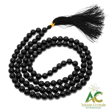 Original Black Tourmaline 108 Beads Mala with Certificate – Negative Energy Protection