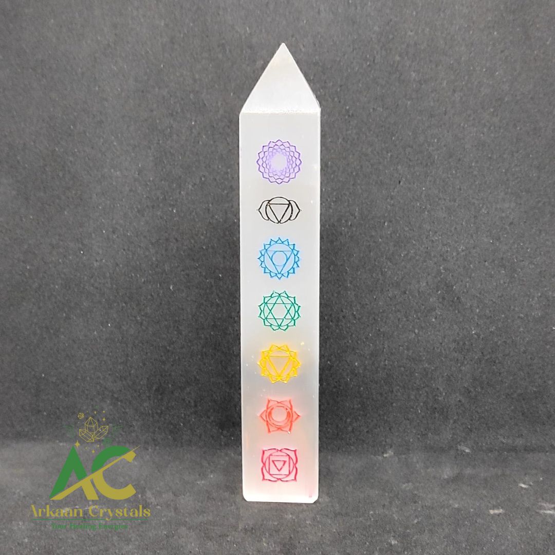 Selenite Tower With Chakra Engraved