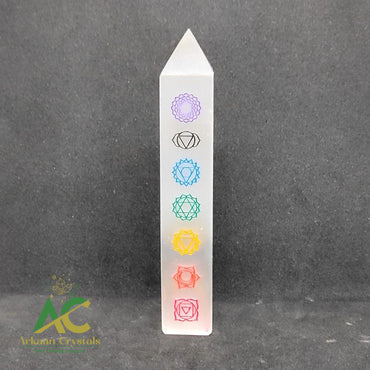 Selenite Tower With Chakra Engraved