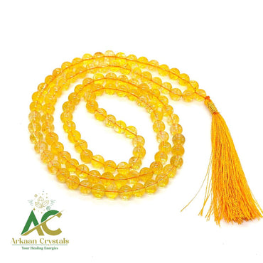 Natural Yellow Citrine 108+1 Jaap Mala | Wealth & Success Stone | Meditation & Pooja Mala With Certified
