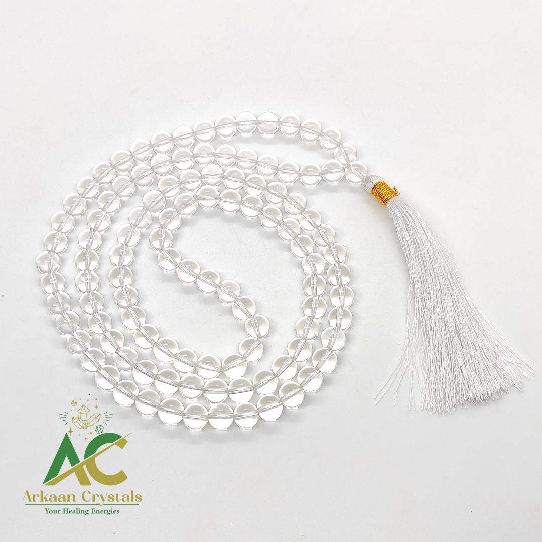 Clear Quartz (Sphatik) Natural Certified 108+1 Japa Mala | Meditation & Healing