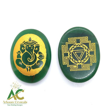 Green Jade Ganesh Ji Engraved Coin Symbol Natural With Certified