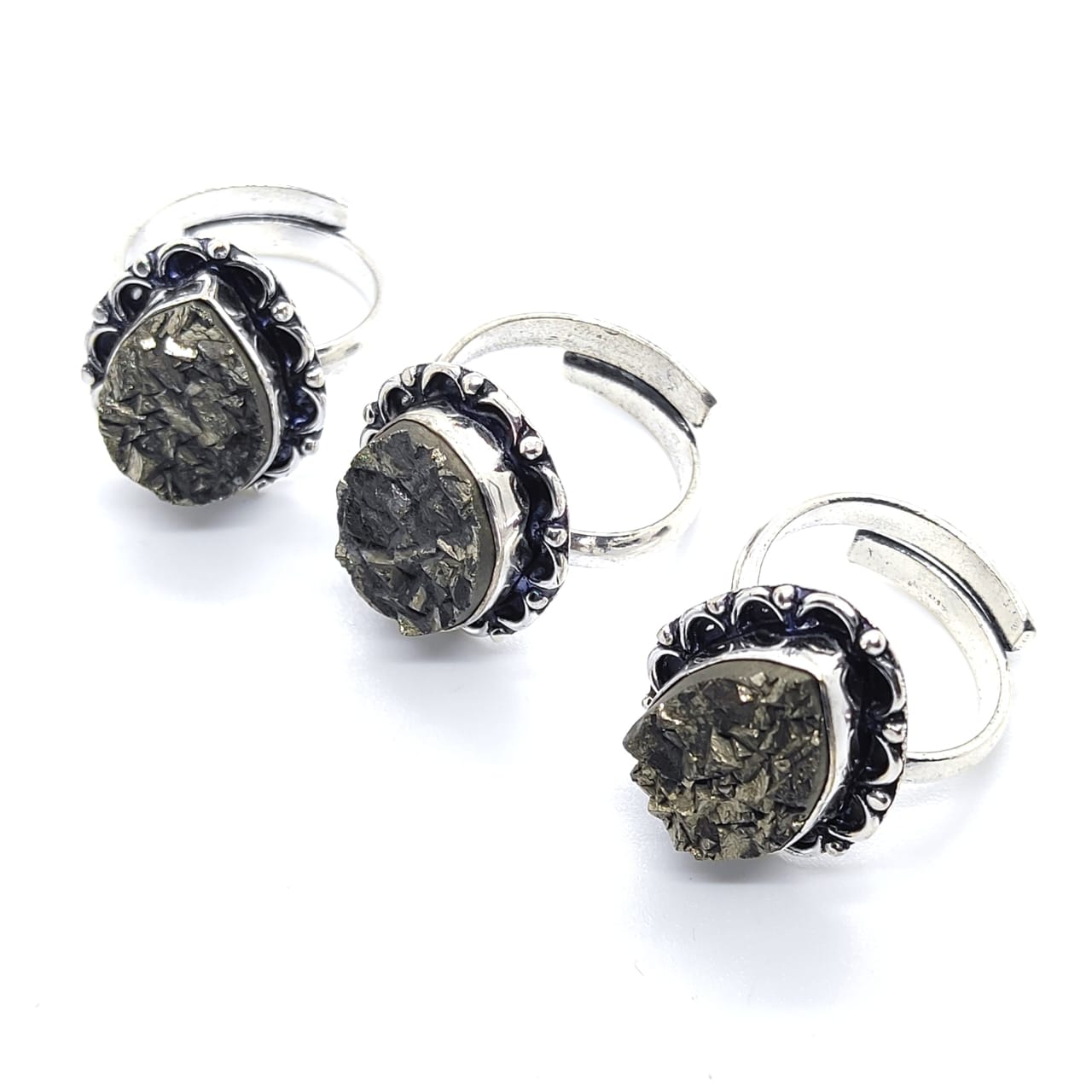 Raw Pyrite Adjustable Ring Natural With Certified