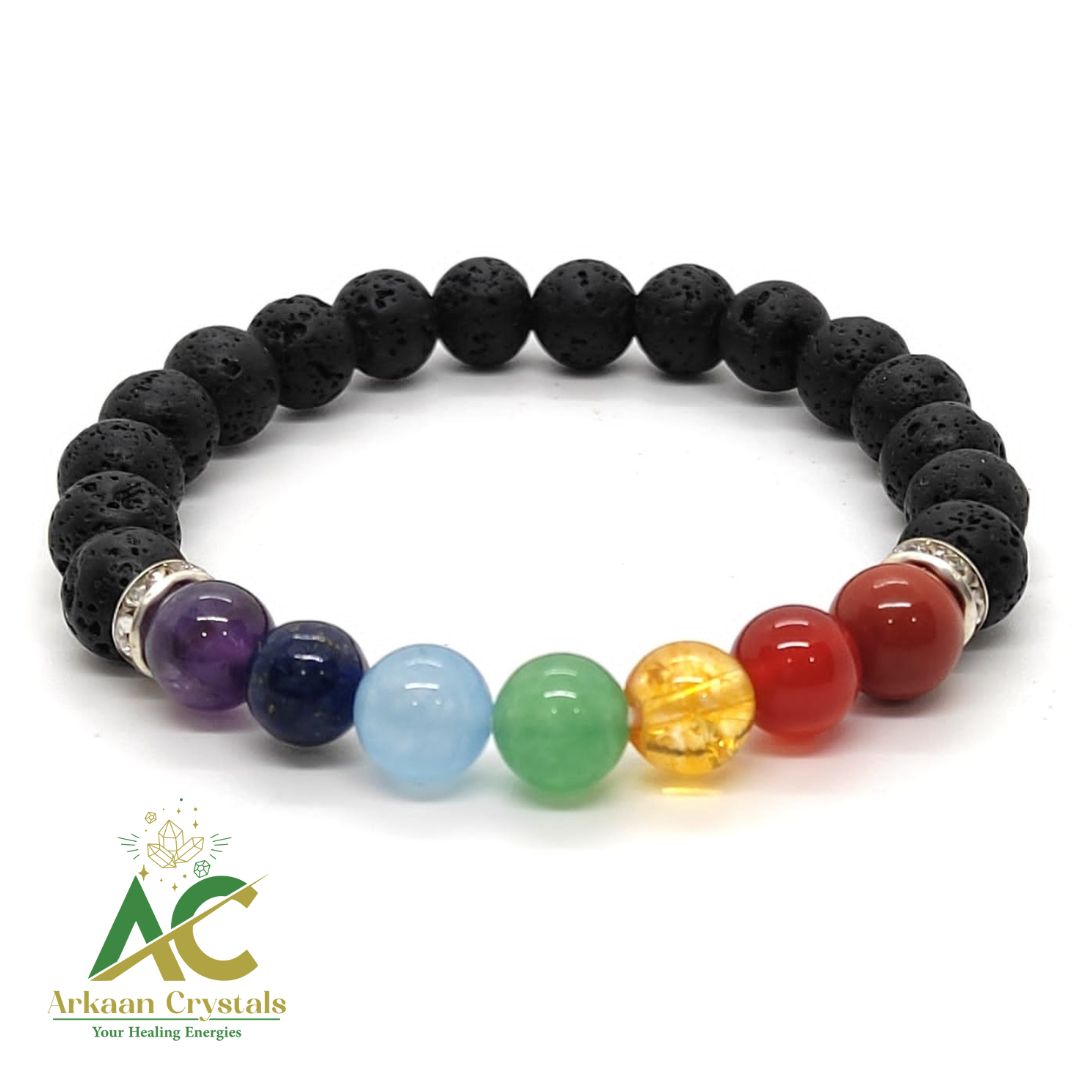 Seven Chakra Natural Beads With Lava Natural With Certified Bracelet