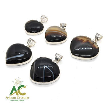 Sulemani Akik Heart Shape Metal Pendant Natural With Certificate