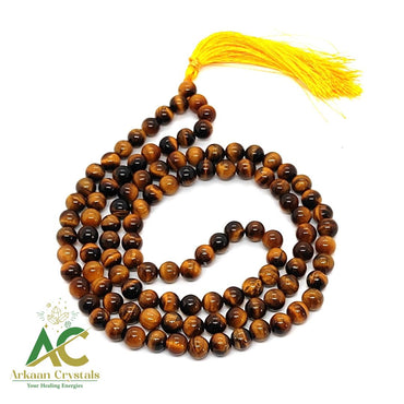 Tiger Eye Natural Certified Japa Mala (108+1 Beads) for Meditation & Healing