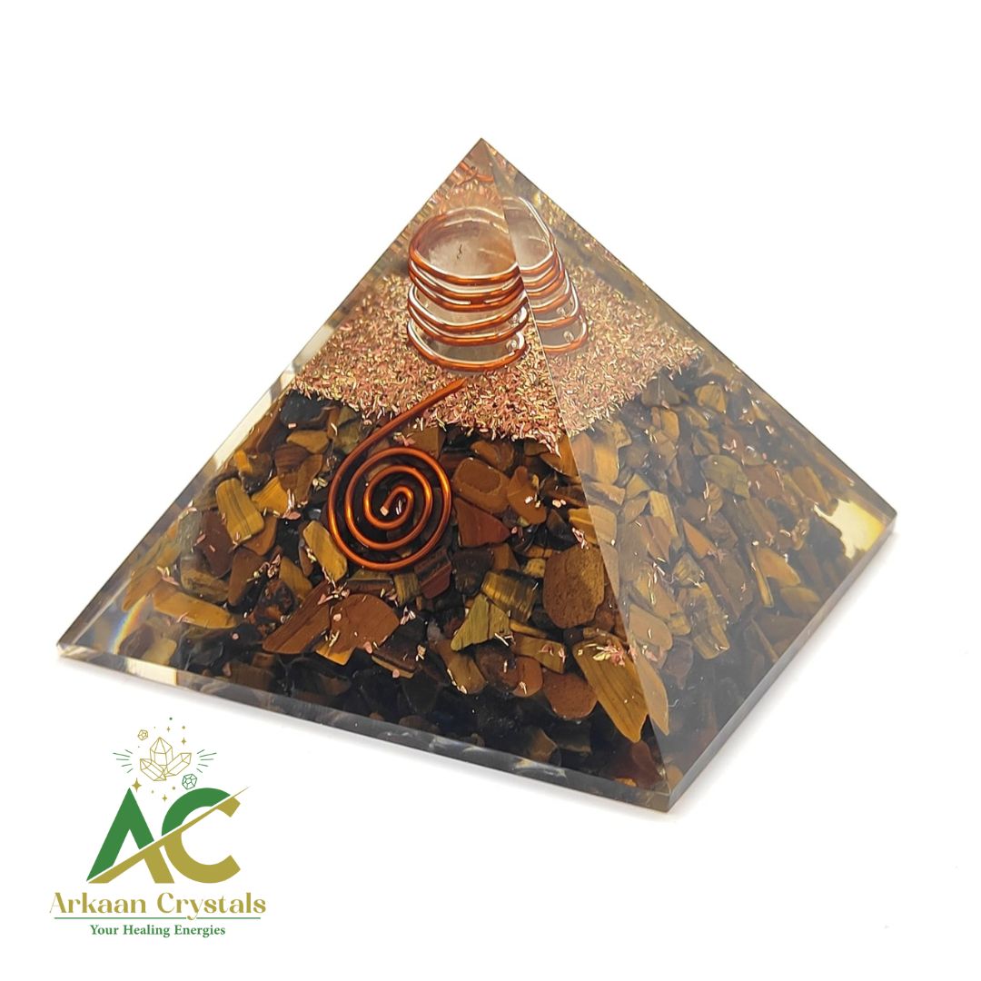 Tiger Eye Natural Crystal Chips Orgonite Pyramid