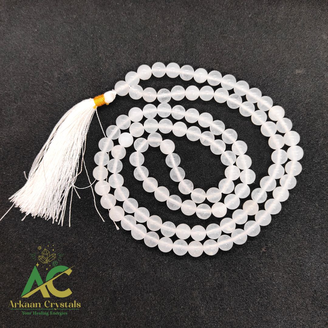 White Agate Original Certified Japa Mala – 108+1 Beads for Mantra Chanting & Spiritual Practice