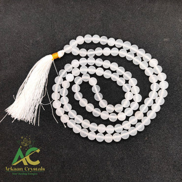 White Agate Original Certified Japa Mala – 108+1 Beads for Mantra Chanting & Spiritual Practice
