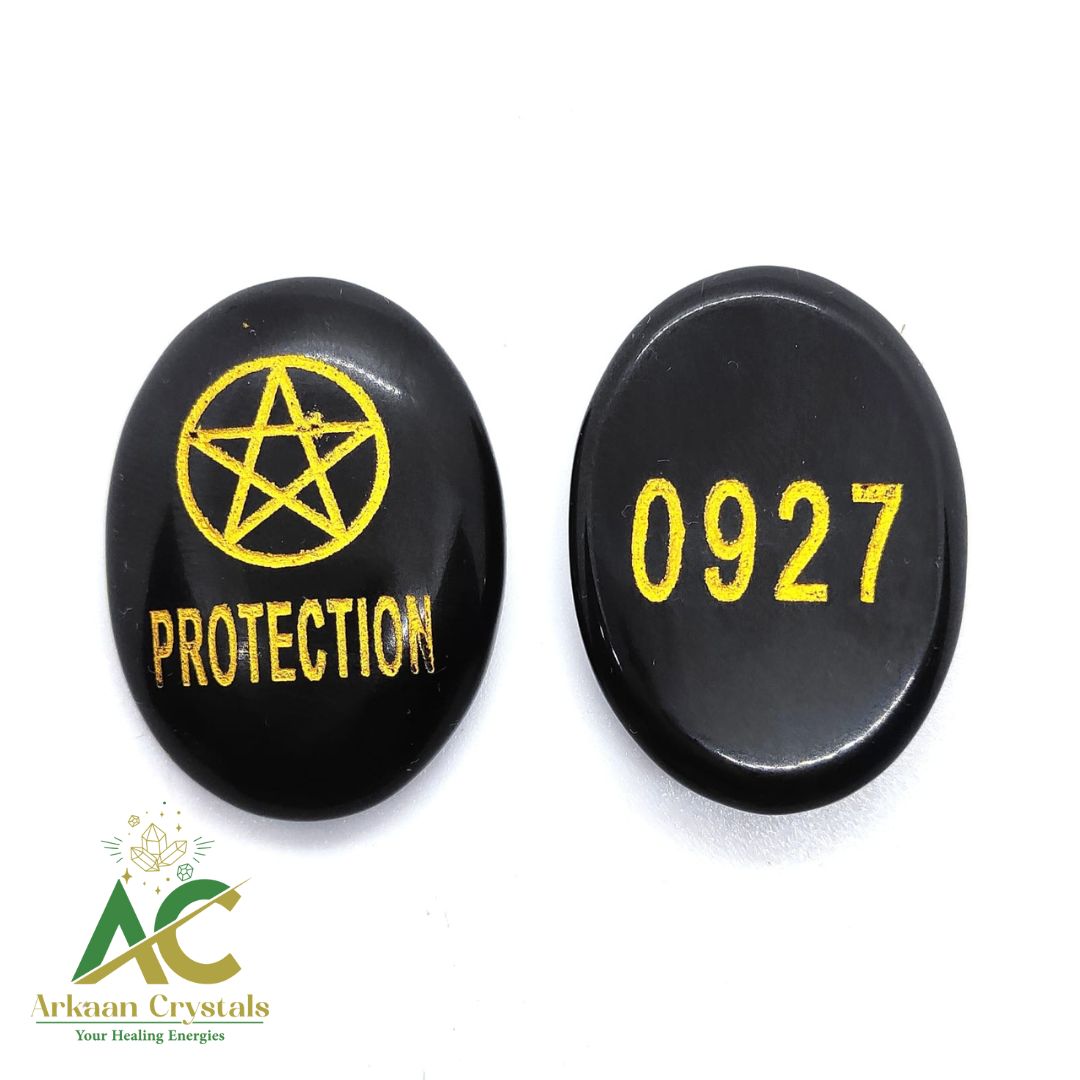 Black Agate Protection Symbol Coin Natural With Certified