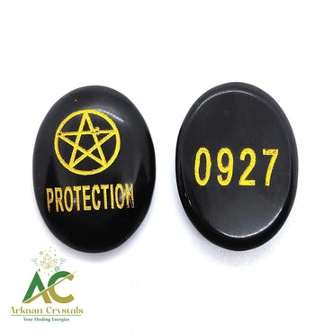 Black Agate Protection Symbol Coin Natural With Certified