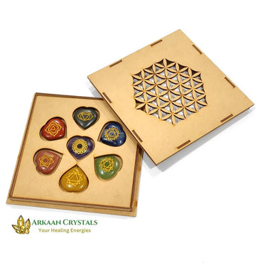 Seven Chakra Reiki Stone Set Natural With Certified Heart Shaped With Mantra Box
