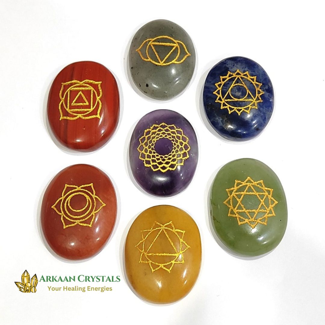 Seven Chakra Reiki Stone Set Natural With Certified Oval Shaped With Mantra Box