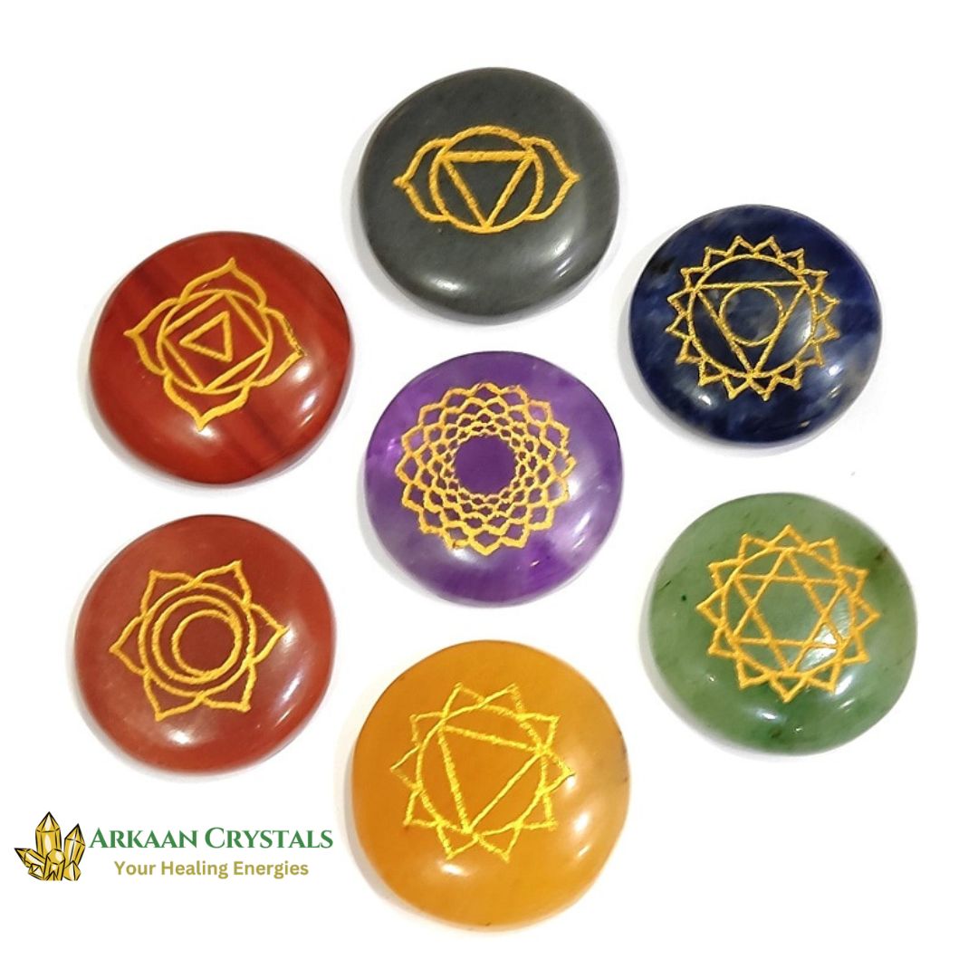 Seven Chakra Reiki Stone Set Natural With Certified Round Shaped With Mantra Box