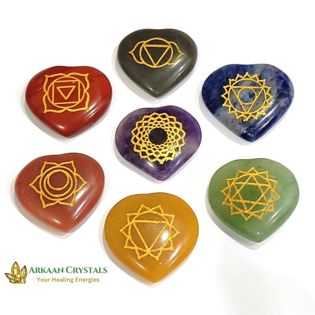 Seven Chakra Reiki Stone Set Natural With Certified Heart Shaped With Mantra Box