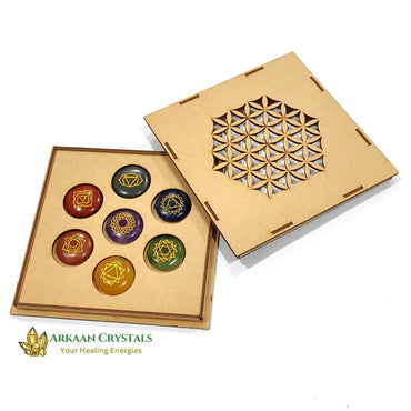 Seven Chakra Reiki Stone Set Natural With Certified Round Shaped With Mantra Box