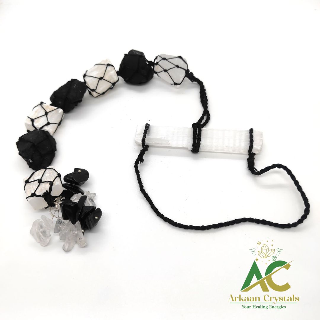 Selenite Stick With Black Tourmaline Raw Hanging Natural With Certified
