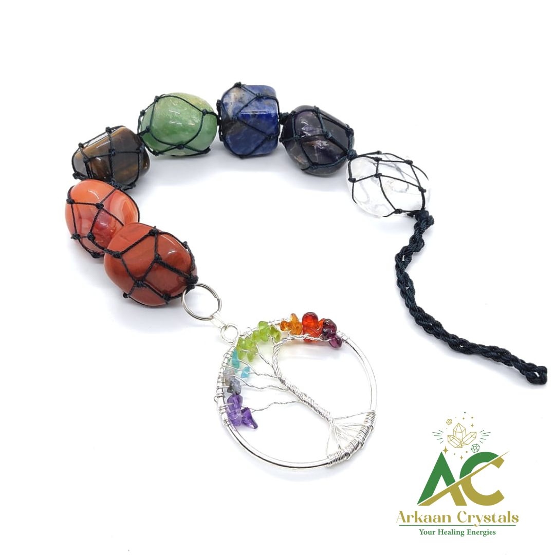 Sevan Chakra Tumble Hanging WIth Tree of Life Natural With Certified