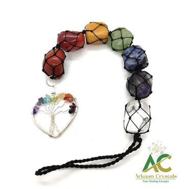 Sevan Chakra Tumble Hanging WIth Tree of Life Natural With Certified