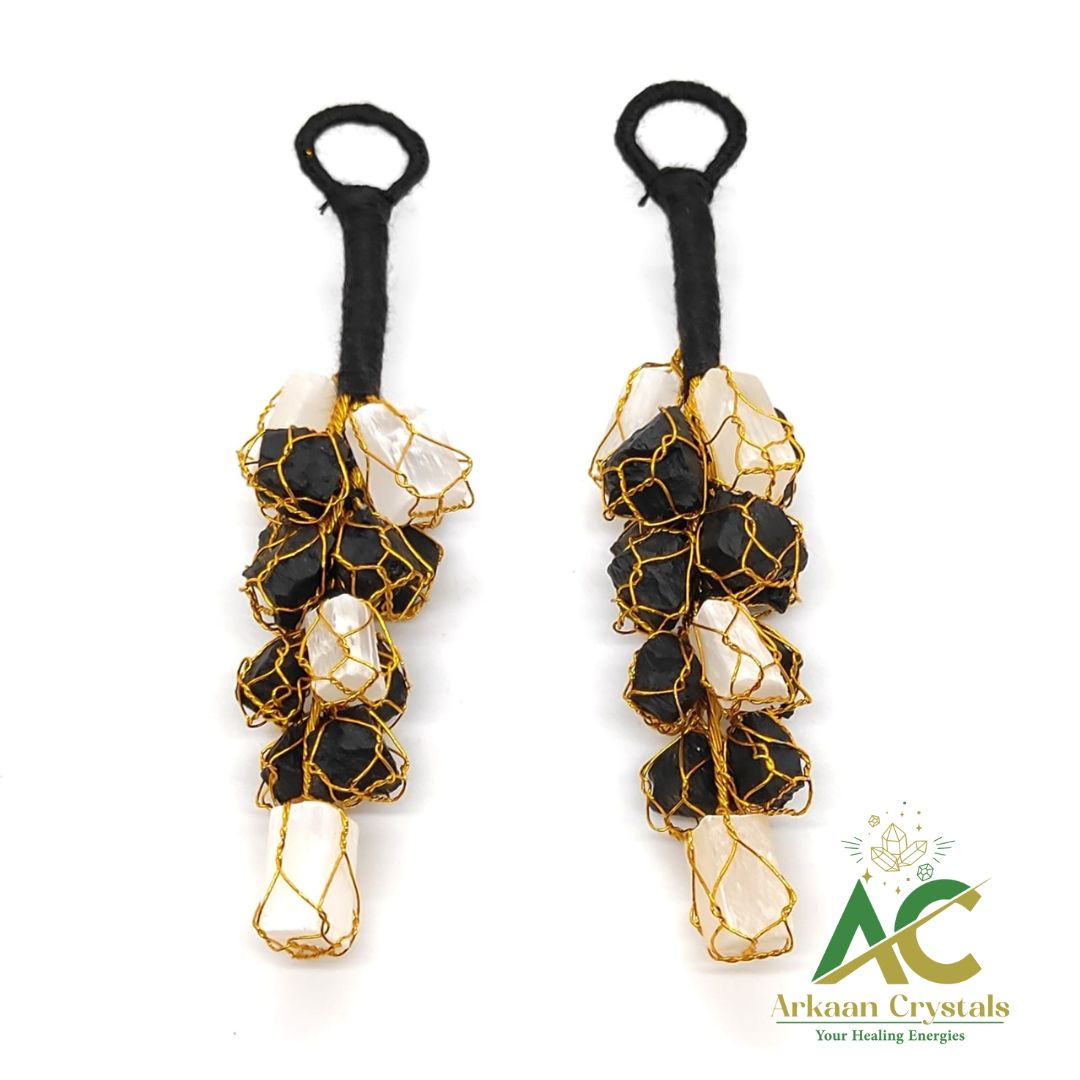 Selenite With Black Tourmaline Door Hanging Pair ( Pack Of 2 Piece ) Natural With Certified