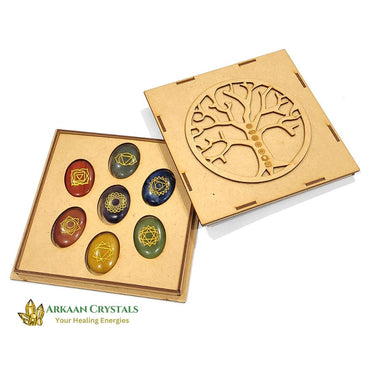 Seven Chakra Reiki Stone Set Natural With Certified Oval Shaped With Mantra Box