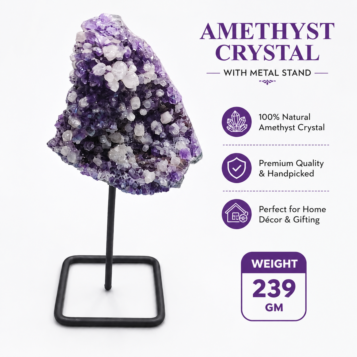 Amethyst Crystal with Metal Stand (239 gm)