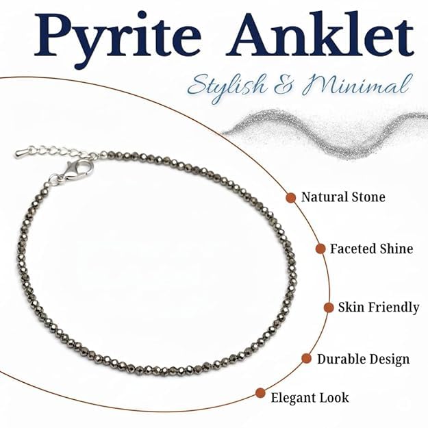 Pyrite Anklet Pair (2 Pieces) – Handmade Natural Gold Pyrite Healing & Protection Bracelet | Certified