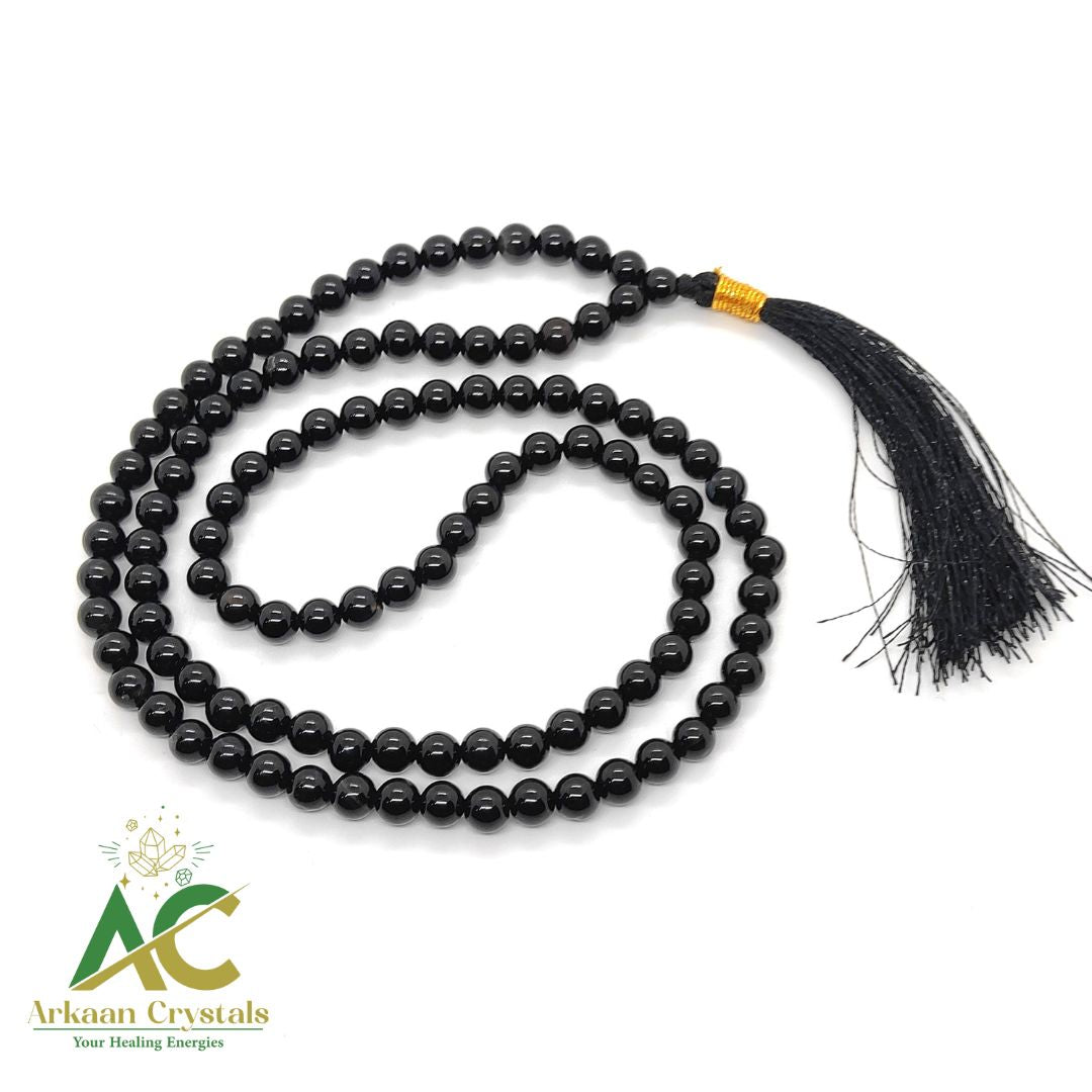 Black Tourmaline Natural With Certified 108+1 Beads Japa Mala