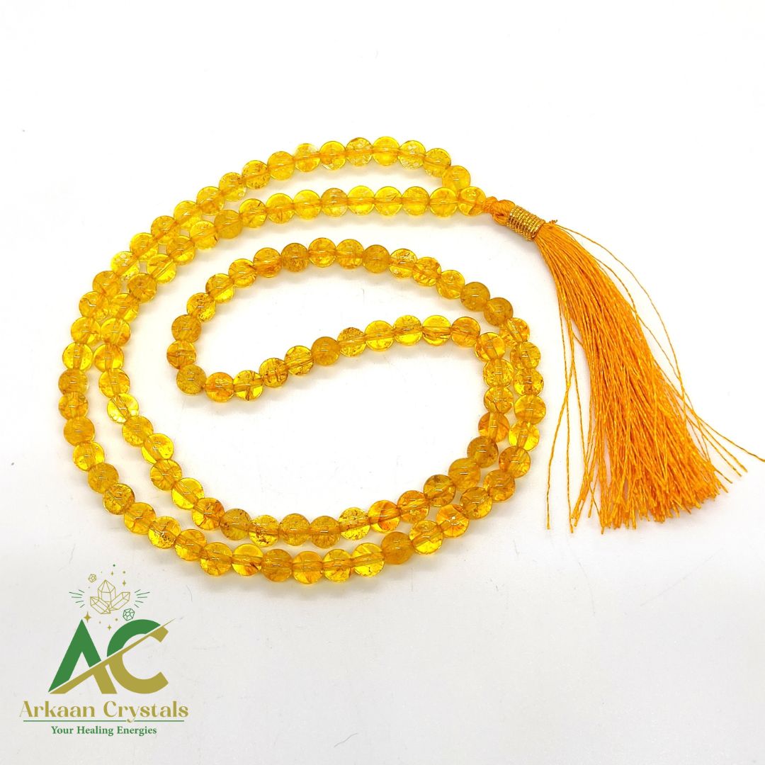 Yellow Citrine Natural With Certified 108 +1 Beads Jaap Mala