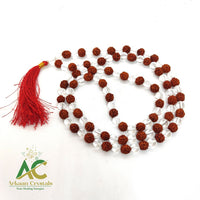 Clear Quartz With Rudraksh Natural With Certified Japa Mala 108 + 1 Beads