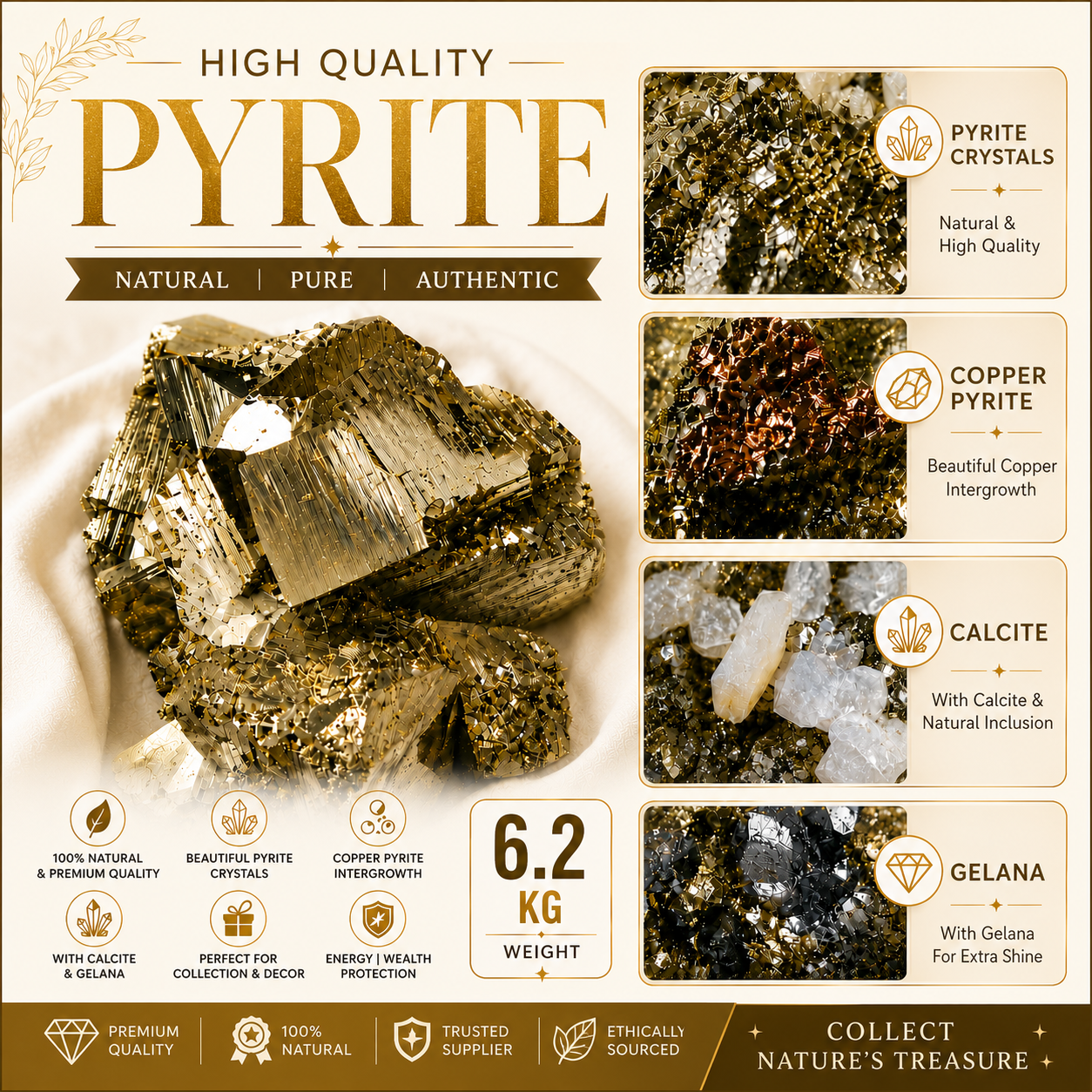 High Quality Pyrite Crystal - Natural & Authentic (6.2 KG)