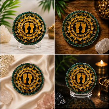 Green Jade Laxmi Charan Engraved Orgonite Plate