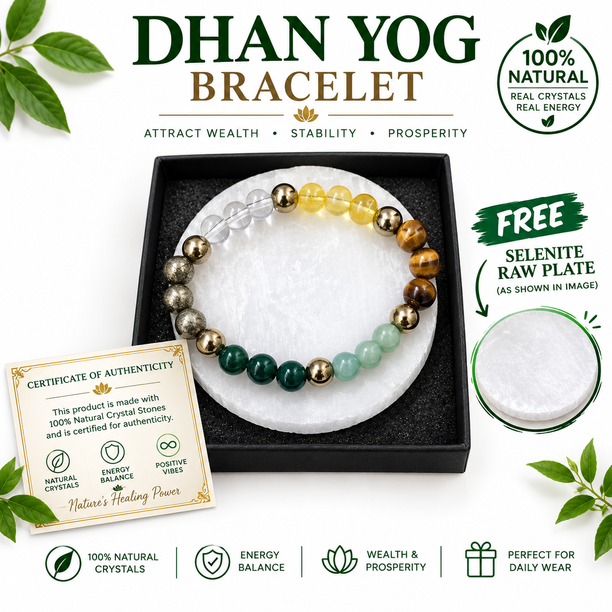 Dhan Yog Bracelet – Attract Wealth, Stability & Prosperity | 100% Natural Crystals