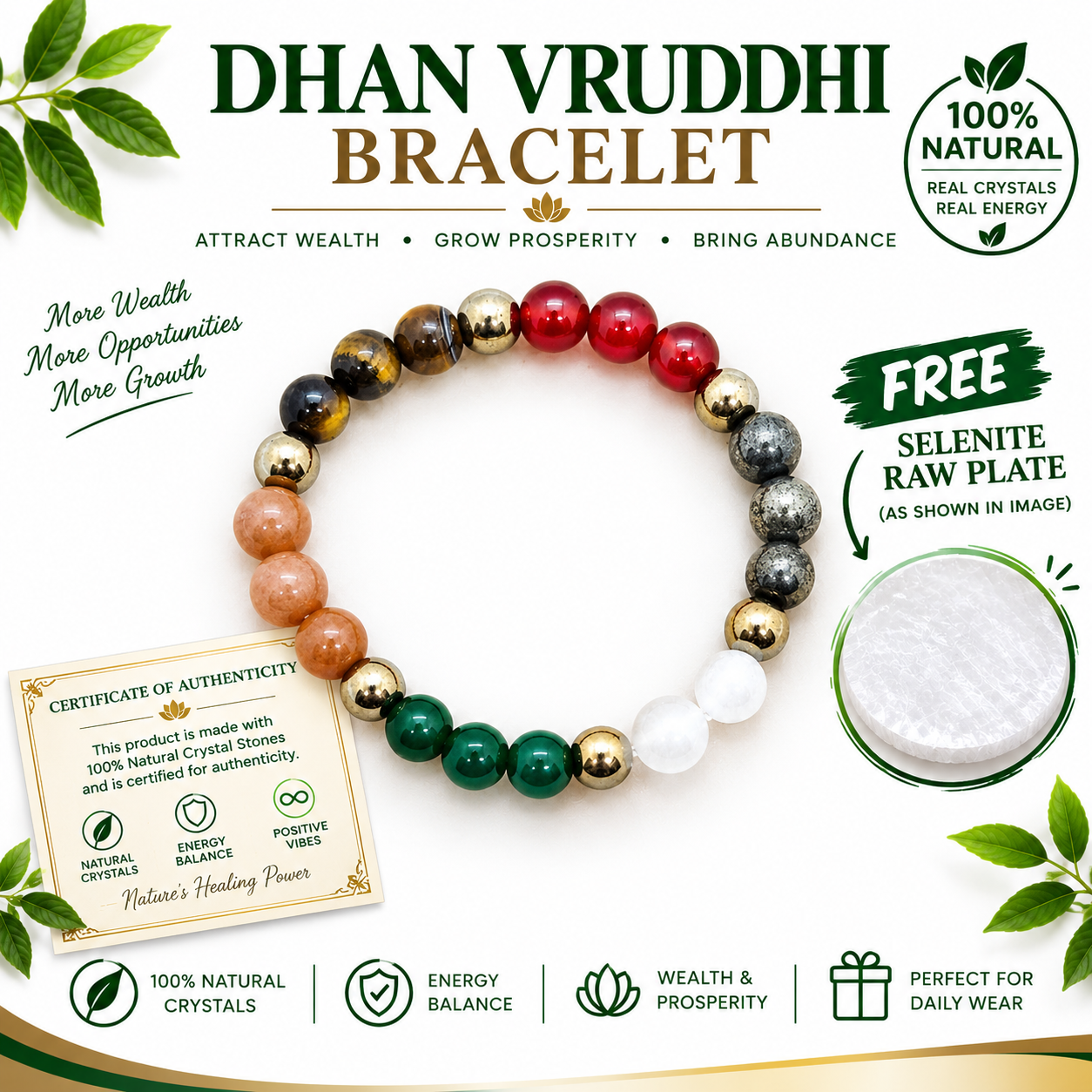 Dhan Vruddhi Bracelet – Attract Wealth, Grow Prosperity & Bring Abundance | 100% Natural Crystals