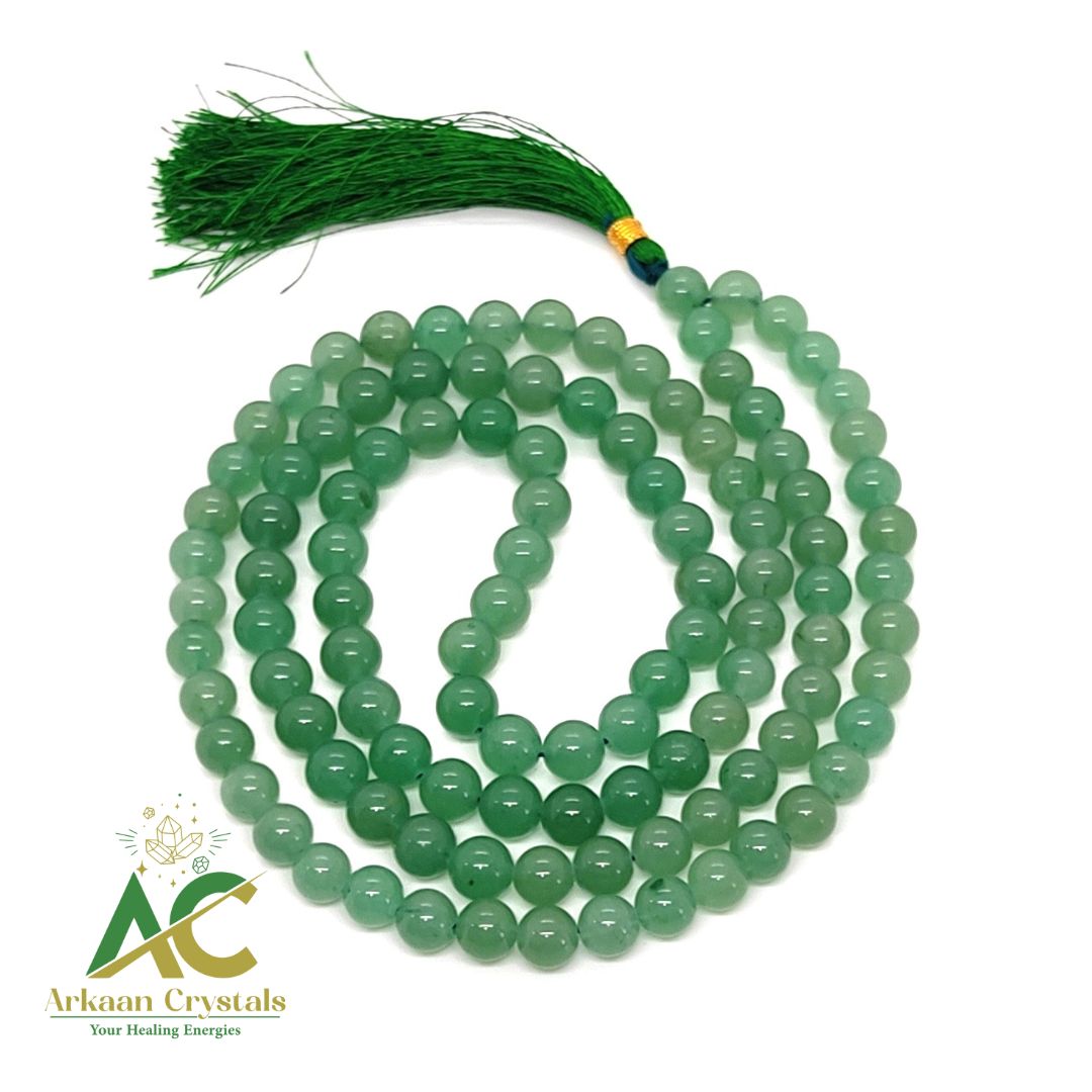Green Aventurine Natural With Certified Japa Mala 108 + 1 Beads