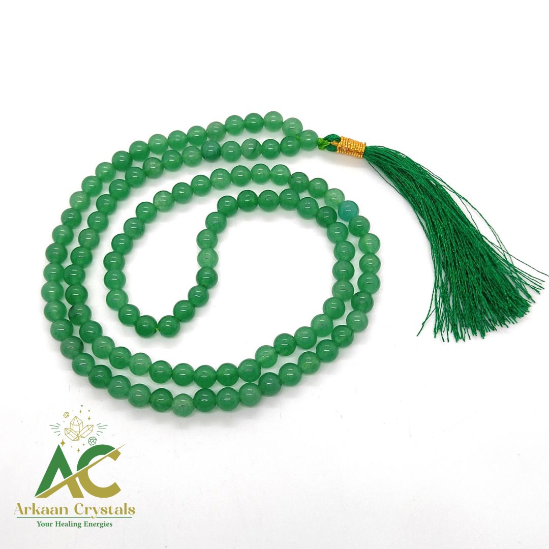 Green Aventurine Natural With Certified Japa Mala 108 + 1 Beads