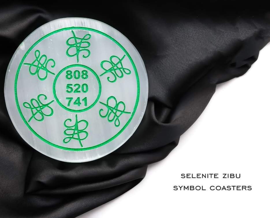Selenite Zibu Symbol Engraved 3 Inch Plate