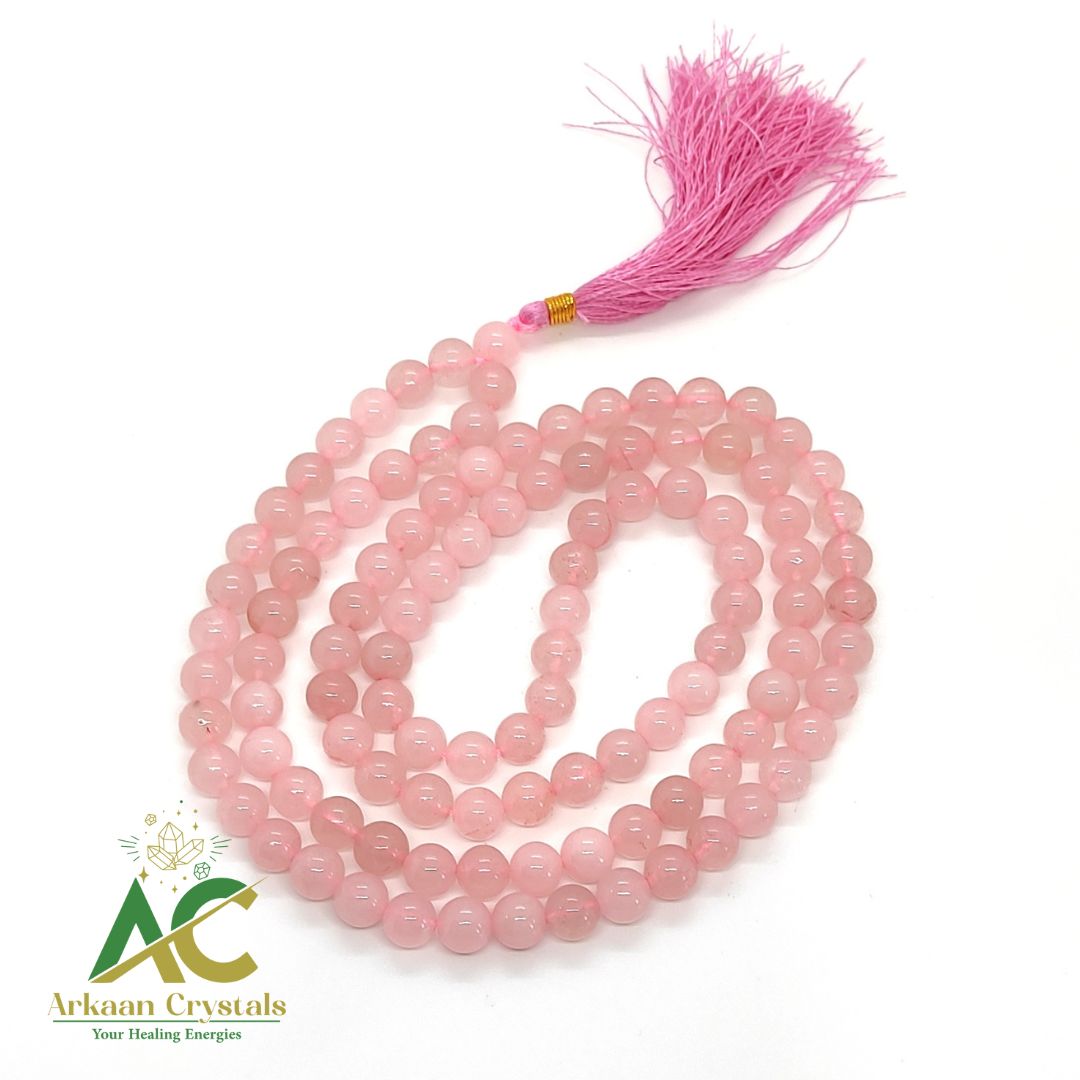 Rose Quartz Natural With Certified Japa Mala 108 + 1 Beads
