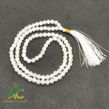 White Agate Natural With Certified Japa Mala 108 + 1 Beads