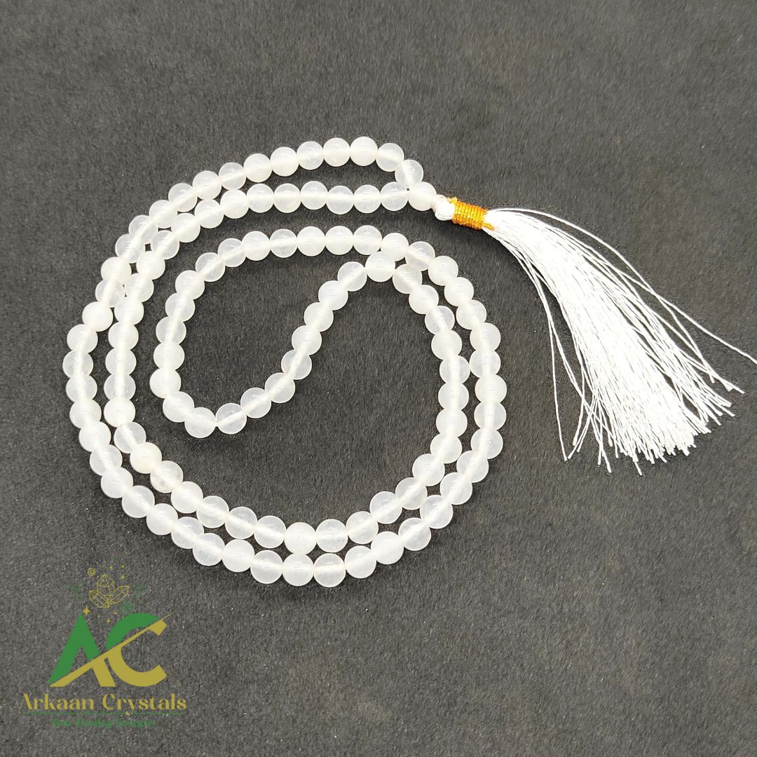 White Agate Natural With Certified Japa Mala 108 + 1 Beads