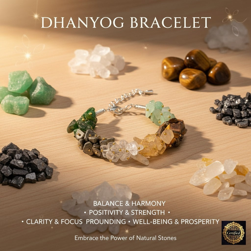 Dhan Yog Chips Bracelet – Natural Crystal | Certified Wealth, Prosperity & Money Attraction | For Men & Women