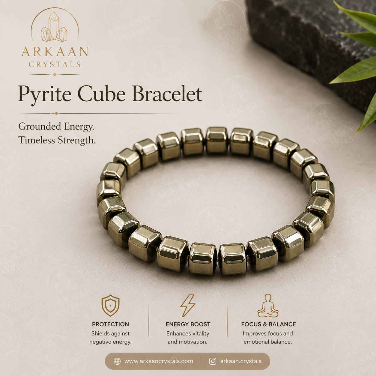 Premium Golden Hematite Cube Crystal Bracelet – Wealth, Focus & Protection