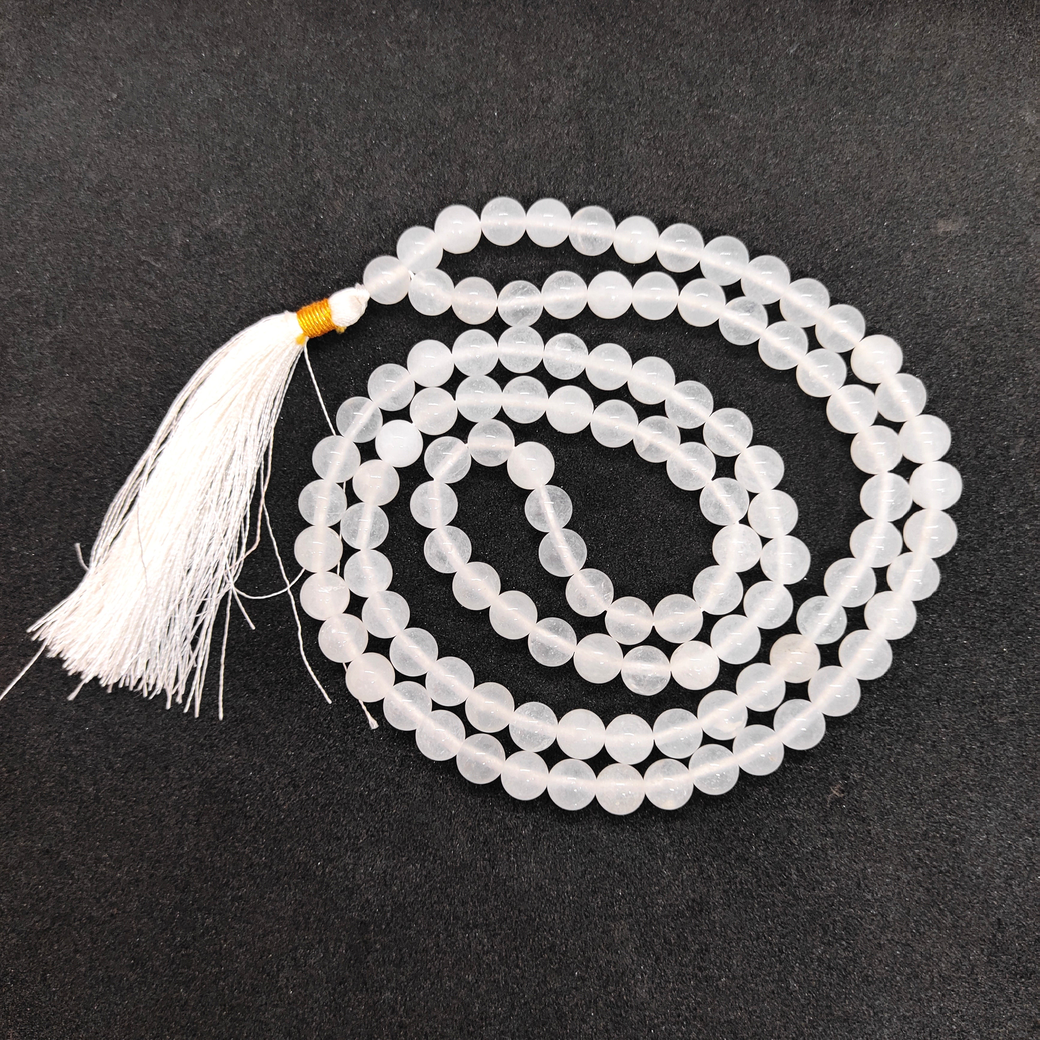 White Agate Natural With Certified Japa Mala 108 + 1 Beads