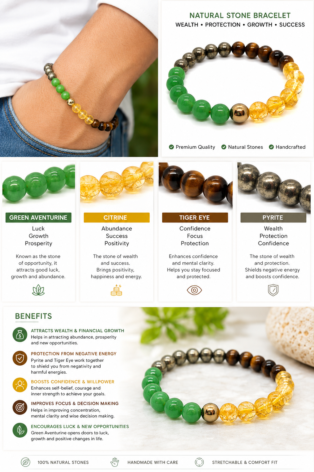 Money Magnet Natural Stone Beads With Certified Bracelet