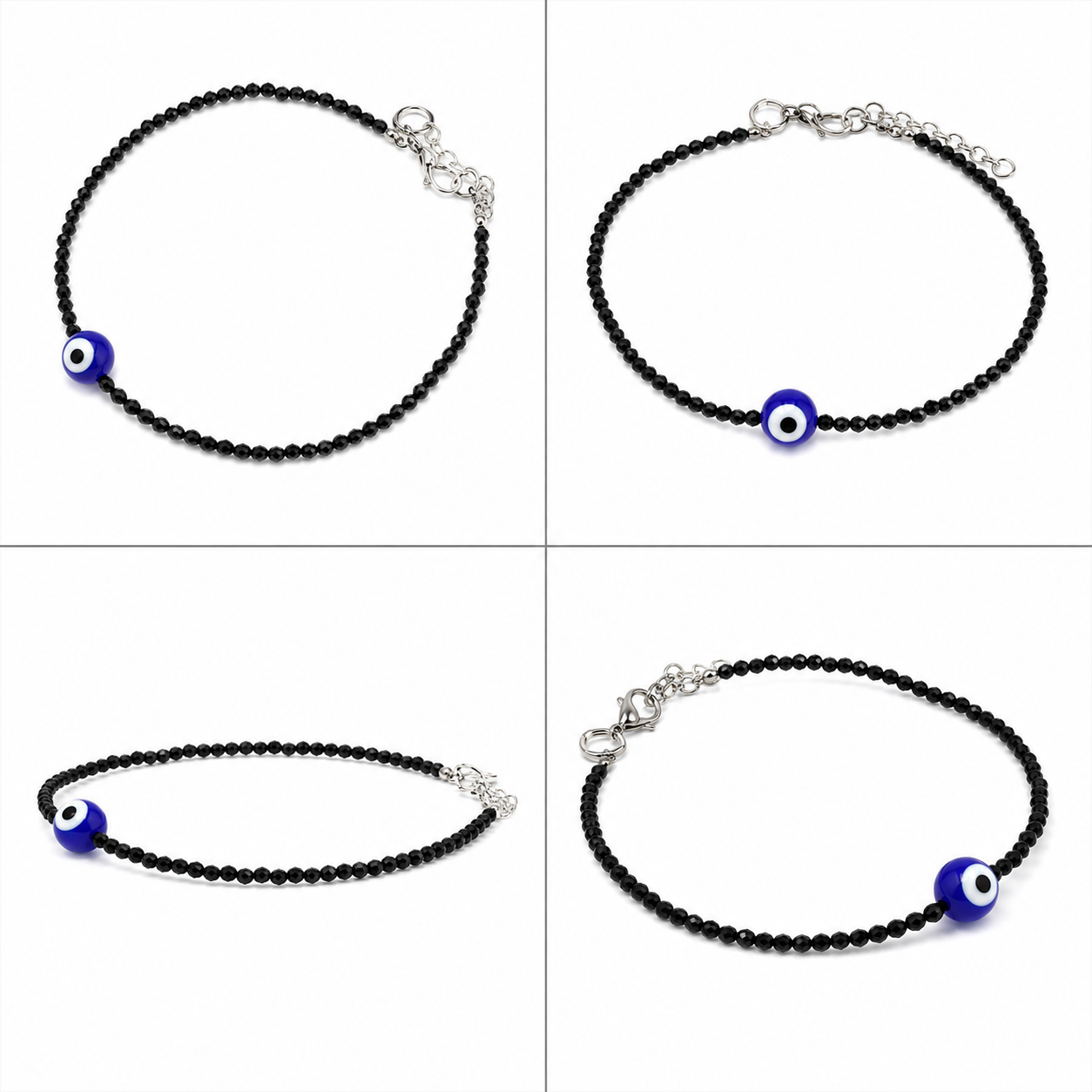 Black Tourmaline Evil Eye Anklet – Nazar Protection, Grounding & Good Luck | Certified |
