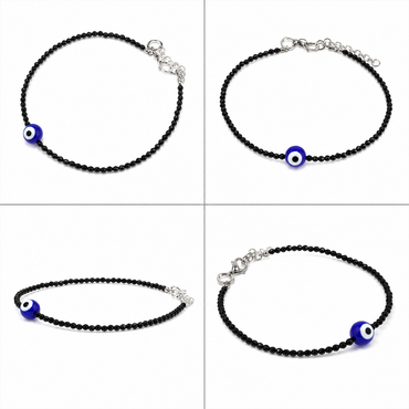 Black Tourmaline Evil Eye Anklet – Nazar Protection, Grounding & Good Luck | Certified |